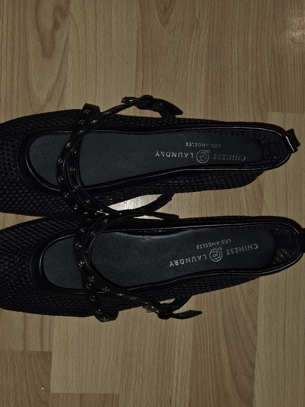 Chinese Laundry Black Mary Jane Woven Flats with Studded Straps